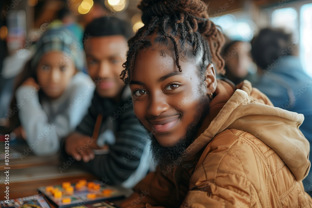Smiling Handsome Young Man with Friends Playing a Board Game. Generative AI. Smiling Handsome Young Man with Friends Playing a Board Game. Generative AI.