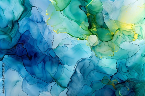 Blue and green alcohol ink painting. Abstract modern design background.