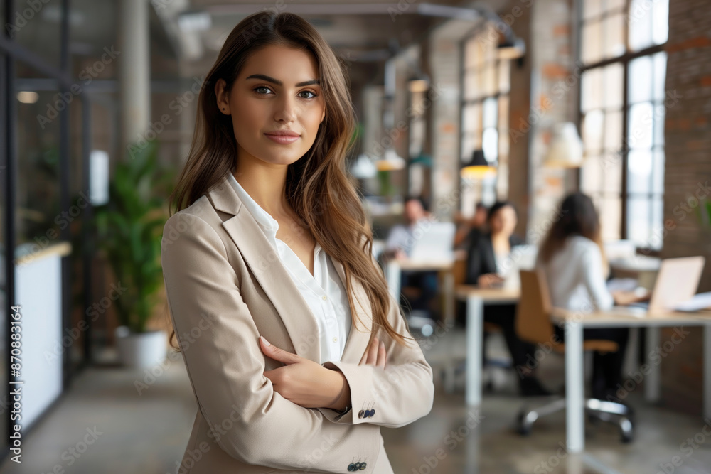 Beautiful business woman standing in a modern office. Beautiful business woman standing in a modern office.