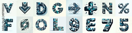 Dark gray and blue color geometric tiling Lettering Typeface. AI generated illustration photo