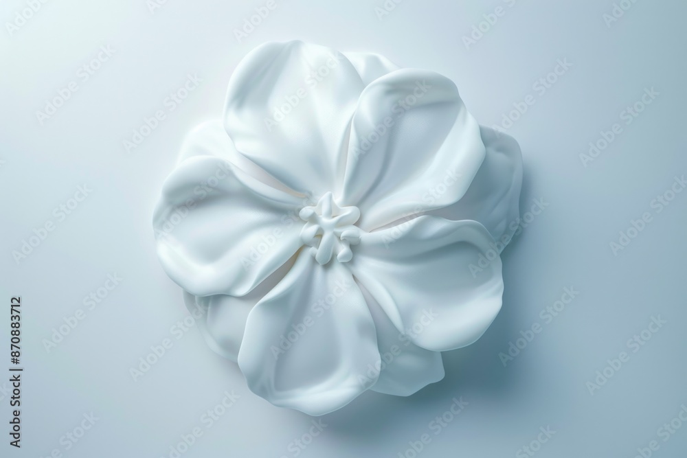 Naklejka premium Close-up shot of a single white flower on a plain white surface, suitable for editorial or commercial use