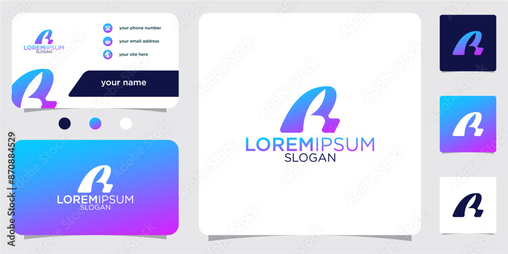 Naklejka premium initial letter R abstract monogram business card with gradient colors logo design template