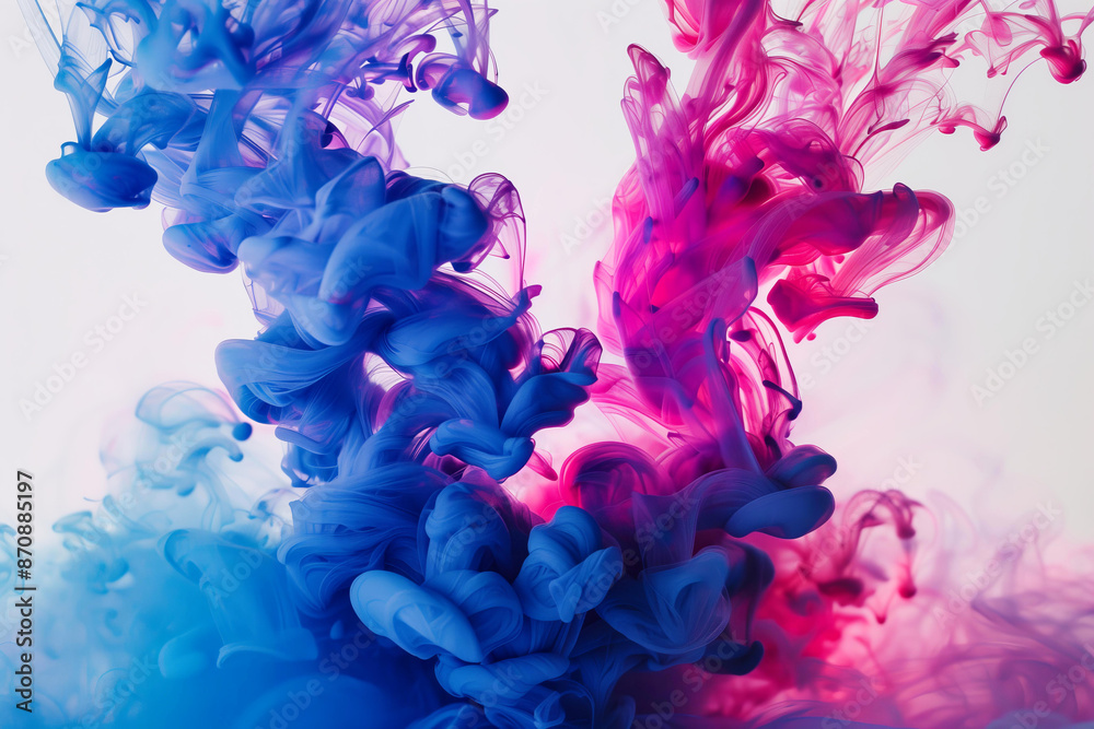 Obraz premium Abstract blue and pink ink paint in water background. Digital art.