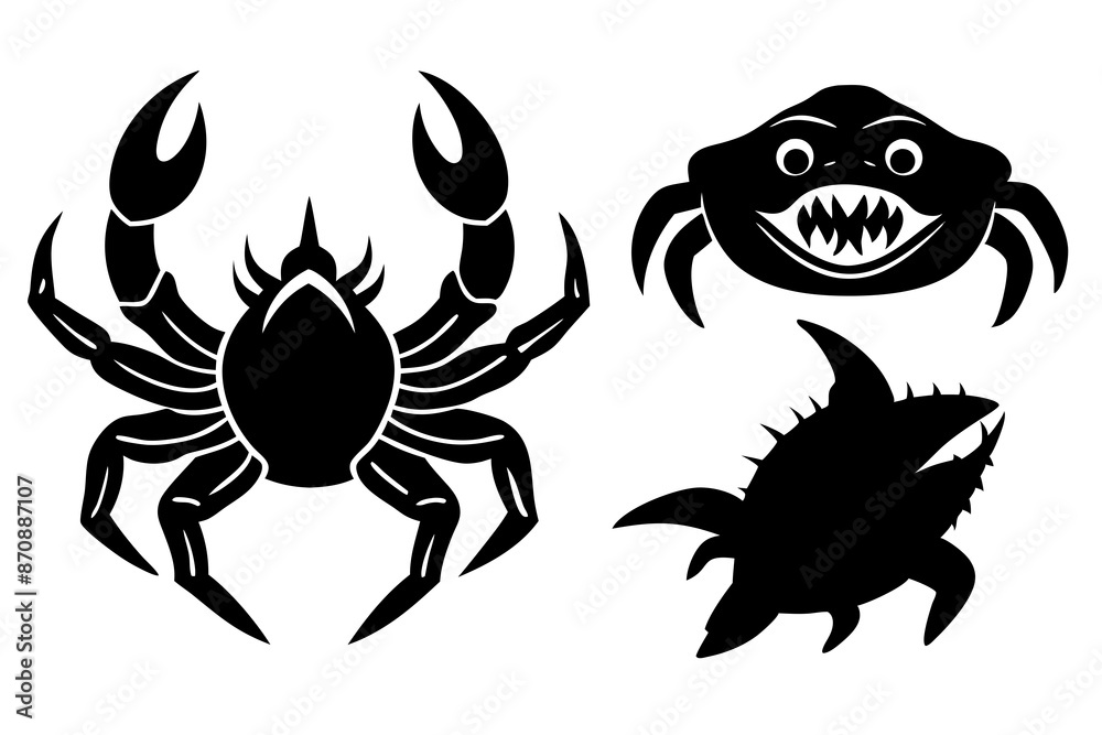 Obraz premium ghost crab gibbon goblin shark haed icon silhouette vector illustration 