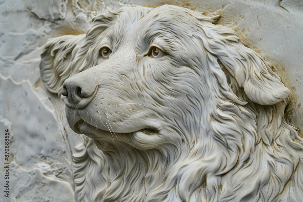 bas relief of a Great Pyrenees dog. Generative AI bas relief of a Great Pyrenees dog. Generative AI