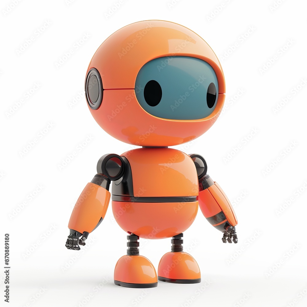 Cute 3D Orange Robot with Black Details - Modern AI Icon on White Background Cute 3D Orange Robot with Black Details - Modern AI Icon on White Background