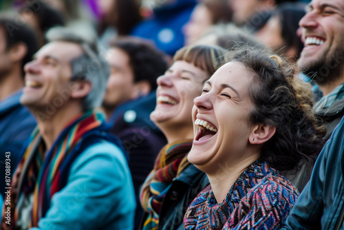 Woman laughing out loud in open air audience