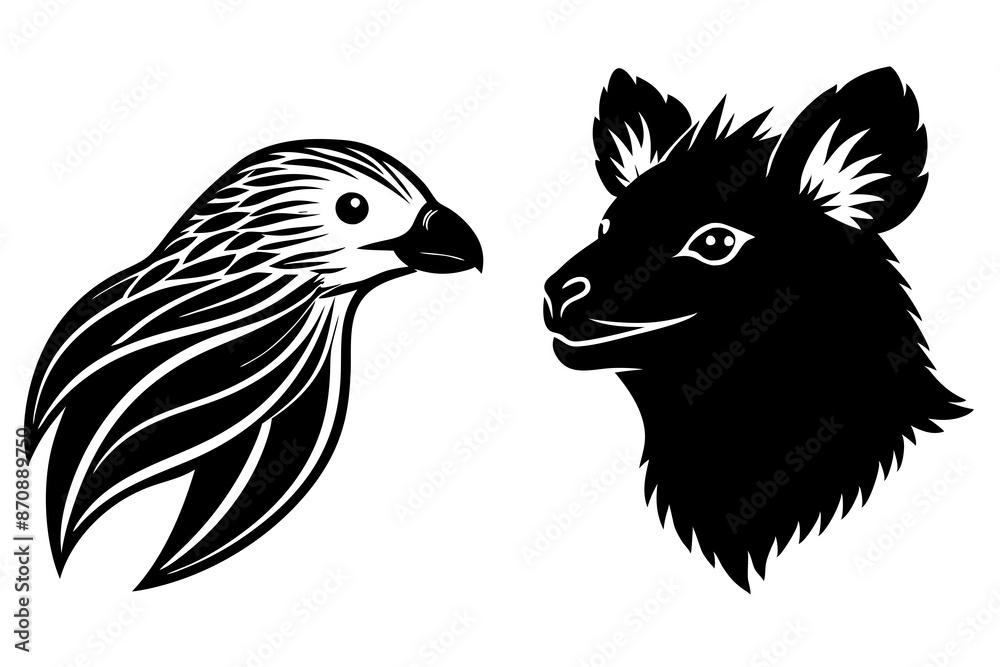 Obraz premium quetzal quokka head icon silhouette vector illustration 