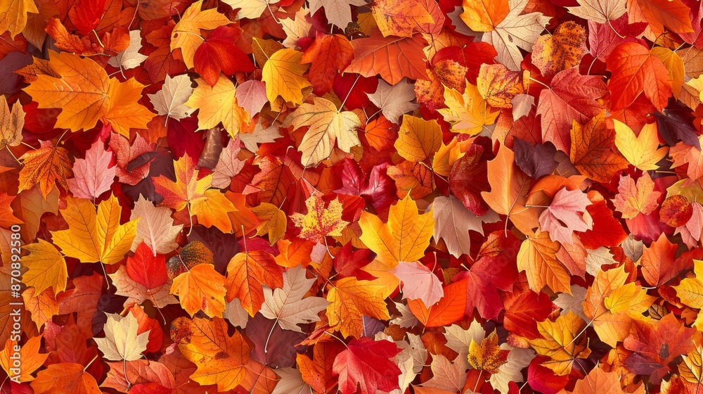 Seamless background of colorful autumn leaves in shades of red, orange, and yellow, scattered evenly Seamless background of colorful autumn leaves in shades of red, orange, and yellow, scattered evenly