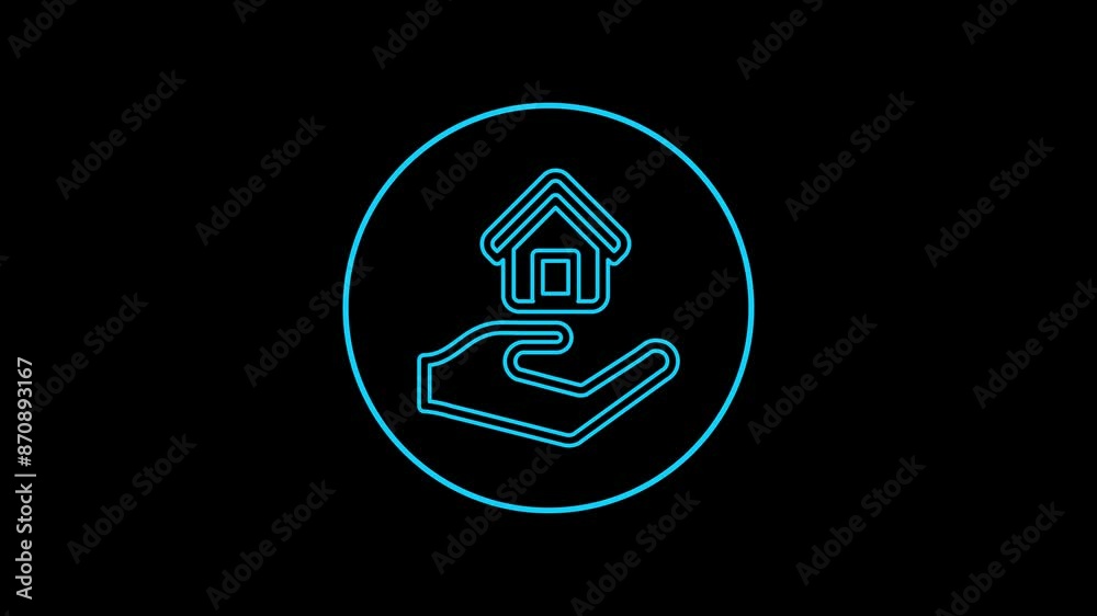 Holding house icon animation. hand up home concept Holding house icon animation. hand up home concept