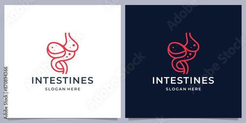 creative line abstract intestines logo design template on white and dark background.