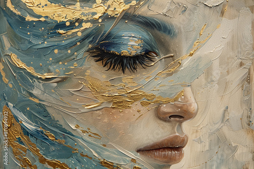 fairy, gold and blue oil painting with thick brush strokes photo