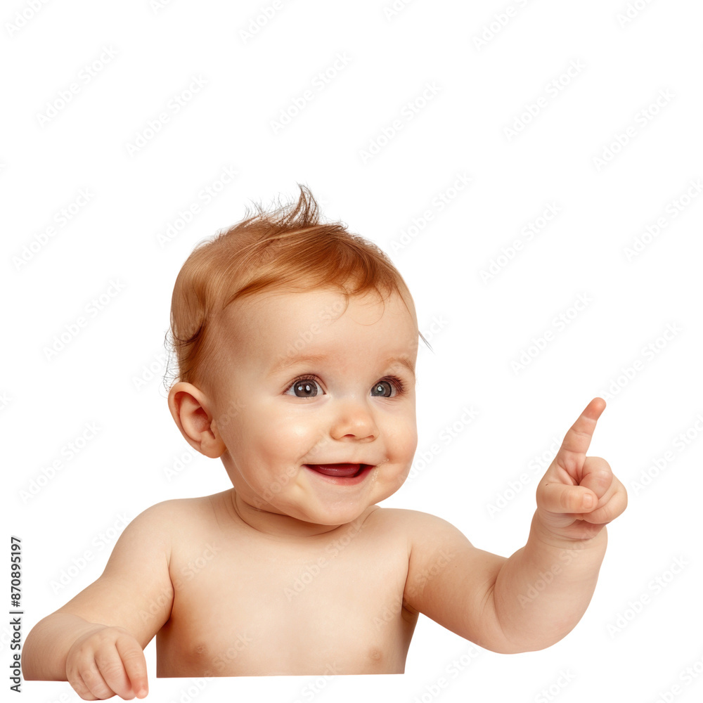 Lovey baby pointing to choose and press white background