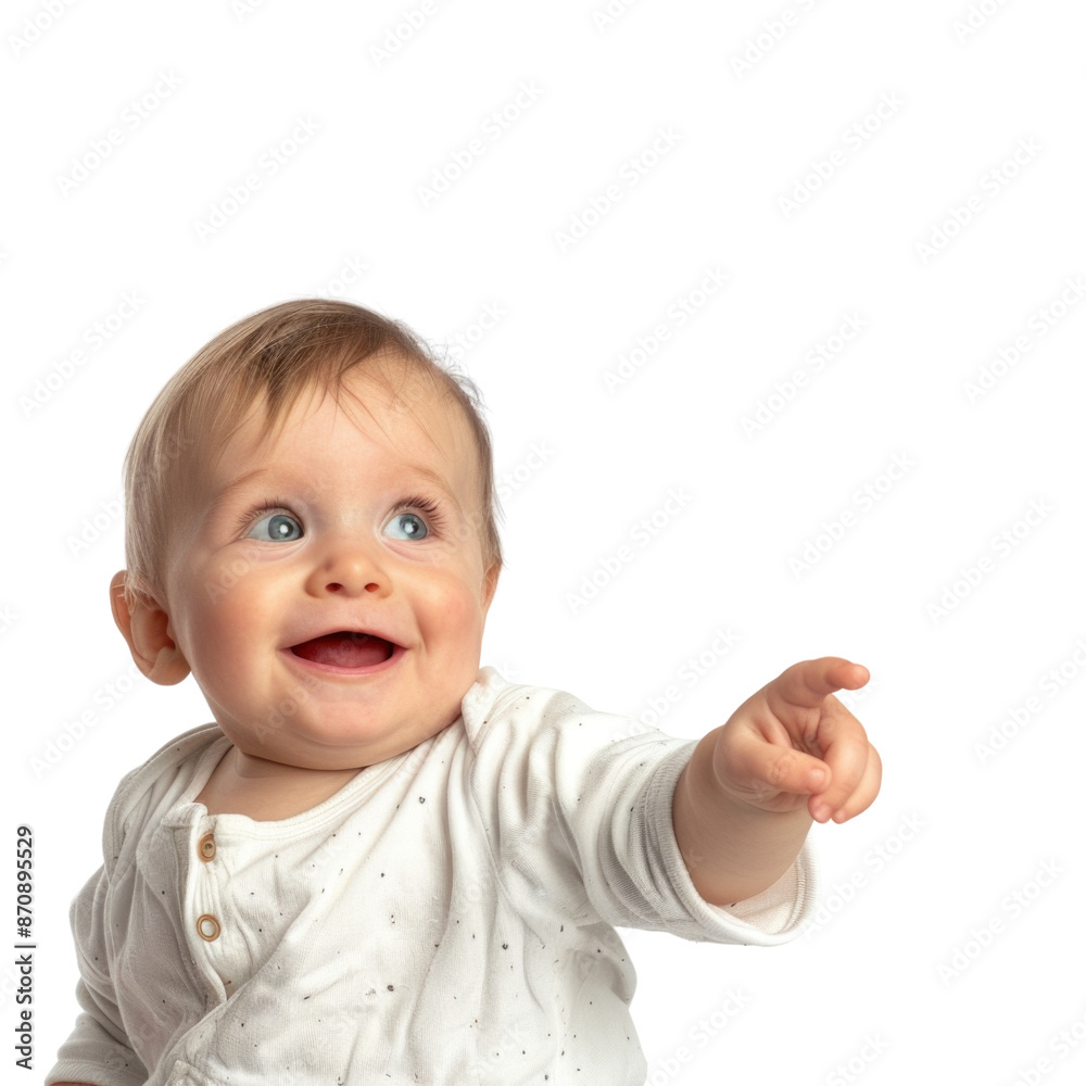 Lovey baby pointing to choose and press white background Lovey baby pointing to choose and press white background