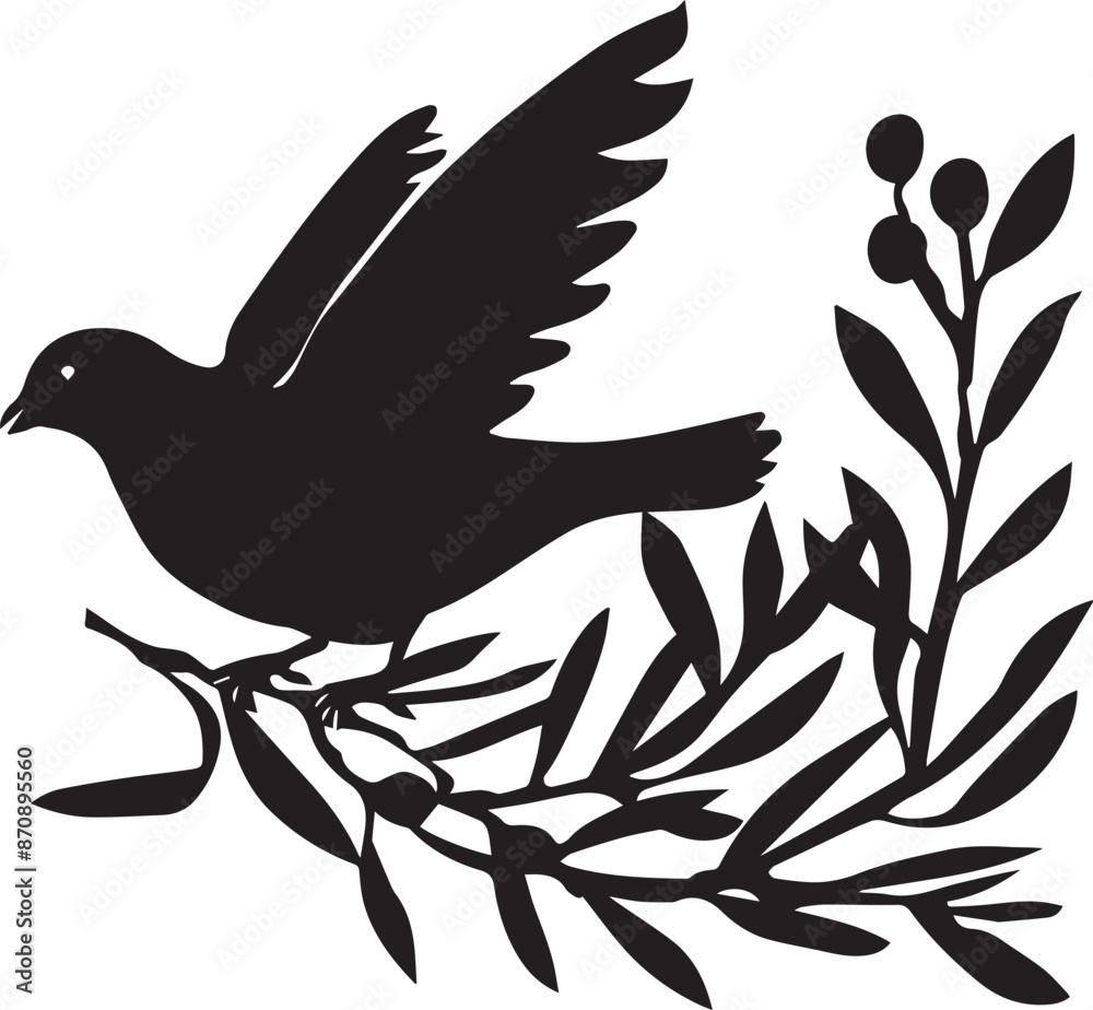 dove on branch, vector silhouette illustration  eps