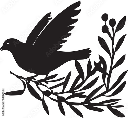 dove on branch, vector silhouette illustration  eps