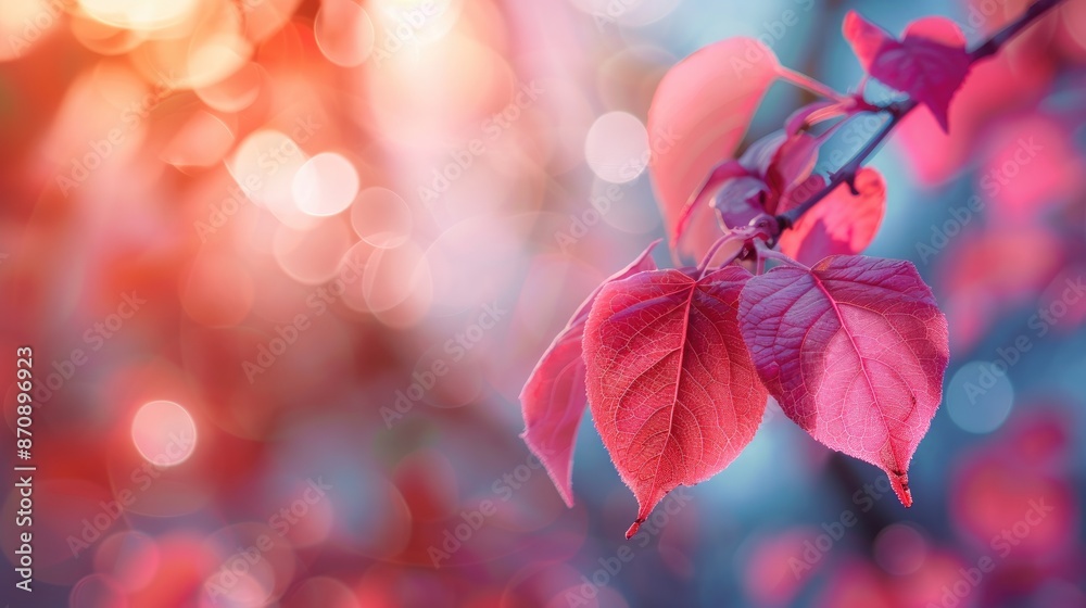 Plum leaves with heart shaped blurred background