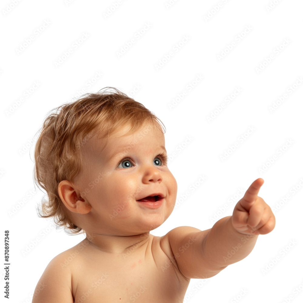Lovey baby pointing to choose and press white background Lovey baby pointing to choose and press white background