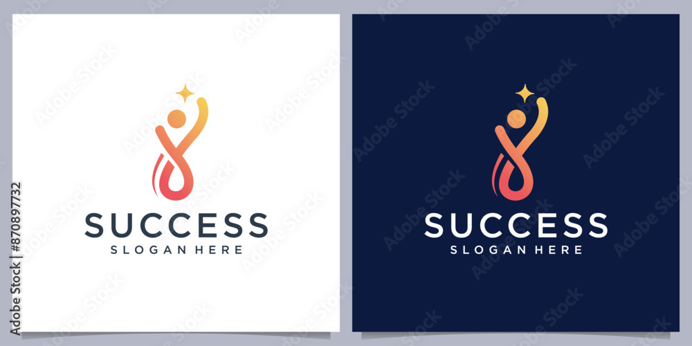Obraz premium smart people success logo design, creative line style people and reach stars dream.