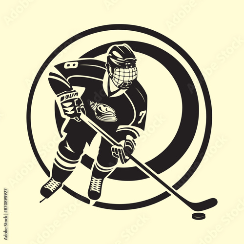 Hockey Logo Images vector. Hockey player Logo in circle isolated on white