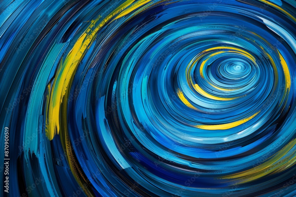 Vibrant Blue Abstract Swirl Painting with Touches of Yellow and Black Vibrant Blue Abstract Swirl Painting with Touches of Yellow and Black