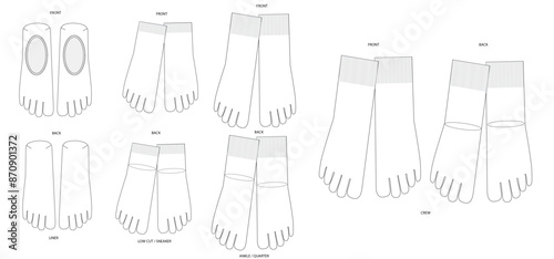 Toe Socks template flat sketch