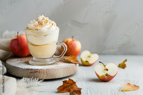 parking cream m Swamp cake with apples on the side, white background, 