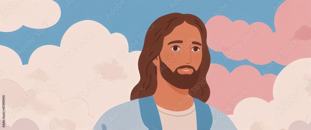 illustration flat jesus with sky and cloud background illustration flat jesus with sky and cloud background