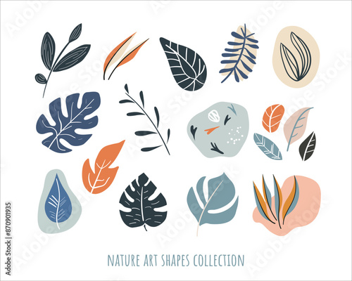 Abstract hand drawn floral shapes. Simple organic forms. Modern art simple elements. Trendy graphic plant doodles. Minimalist textured decorations. Vector eps 10