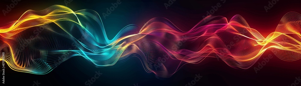 Vibrant wave of colorful light swirling on a dark background, creating a dynamic and abstract visual effect.