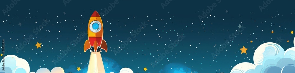 Spectacular rocket launch into space, with colorful clouds and starry background. Awe-inspiring scene. Spectacular rocket launch into space, with colorful clouds and starry background. Awe-inspiring scene.