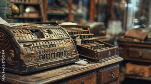 Antique Cash Register on Wooden Counter