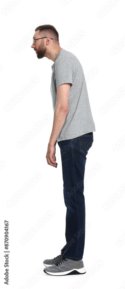 Man with poor posture on white background Man with poor posture on white background
