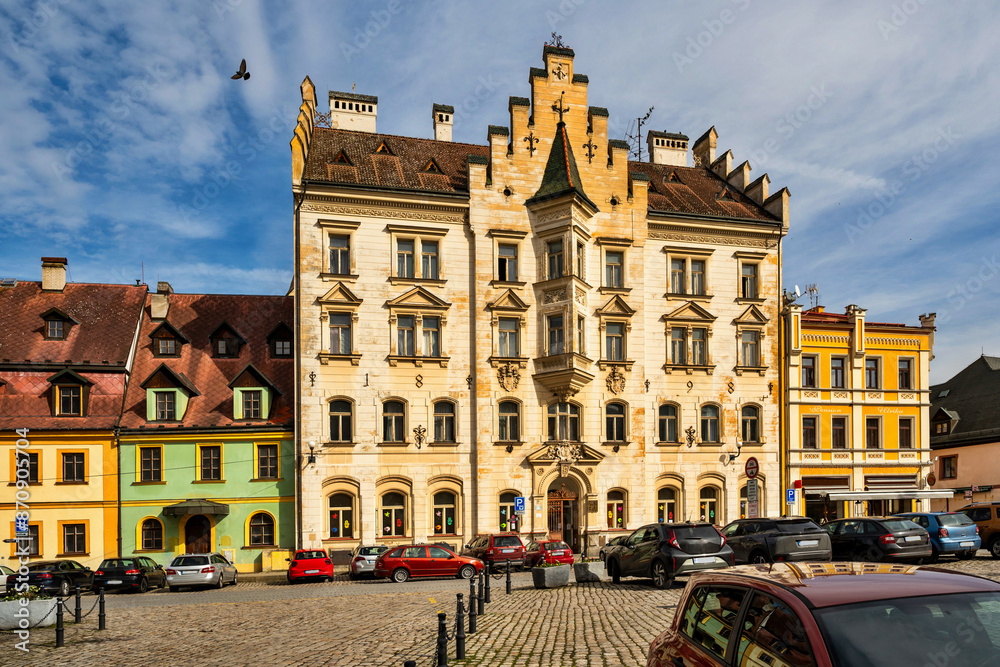 Obraz premium Main square in city Loket, Czech republic.
