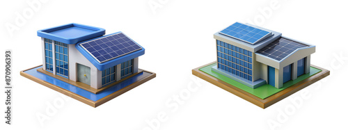 Urban Building with Solar Energy Solution. Solar Power Technology: Building Rooftop Panels. PNG Image.