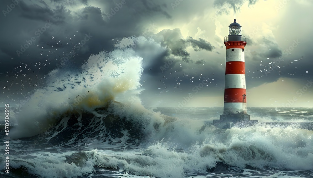 Lighthouse Standing Strong in Stormy Seas Lighthouse Standing Strong in Stormy Seas