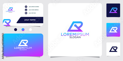 initial letter R abstract monogram business card with gradient colors logo design template