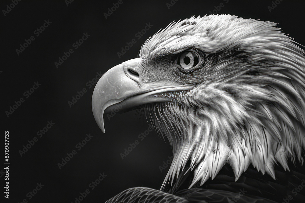 Grayscale depth map in black and gray. Bald Eagle head coin design in 3d. Generative AI Grayscale depth map in black and gray. Bald Eagle head coin design in 3d. Generative AI