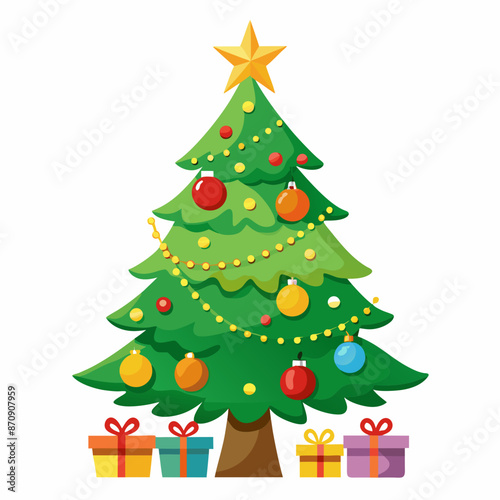 a decorated christmas tree on white background