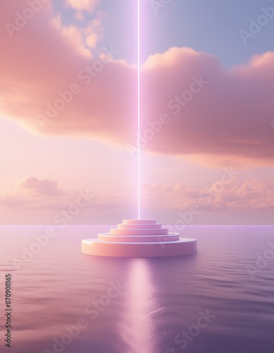 Podium in the middle of the ocean with copy space, luxury art
