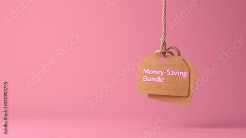 Money-Saving Bundle Tag on Pink Background. photo