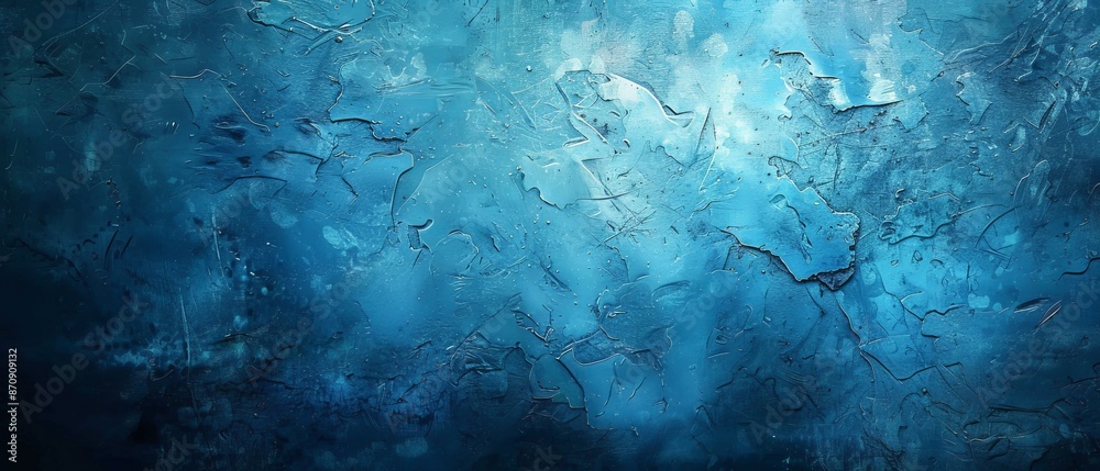  A tight shot of a blue painting, adorned with numerous water droplets on its surface