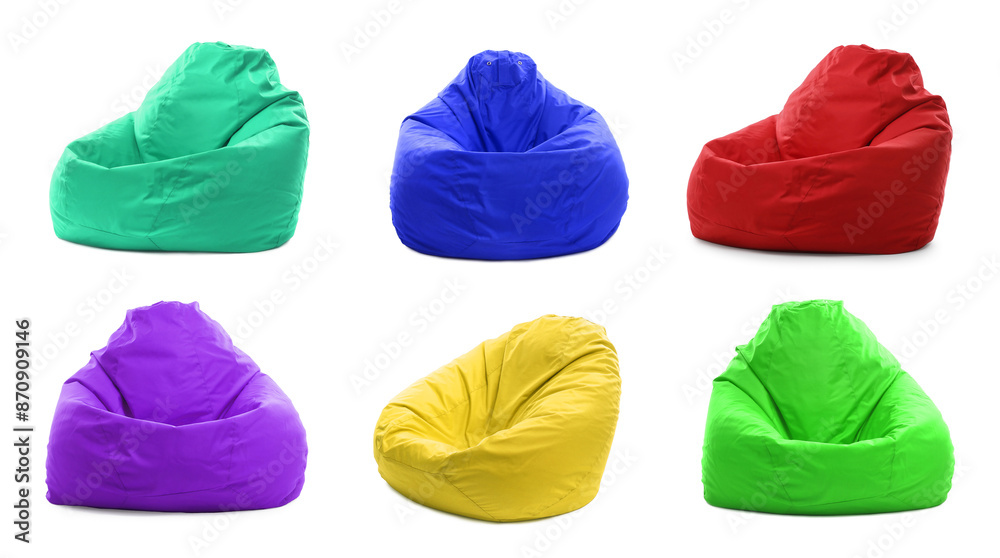 Naklejka premium Different bean bag chairs isolated on white, set