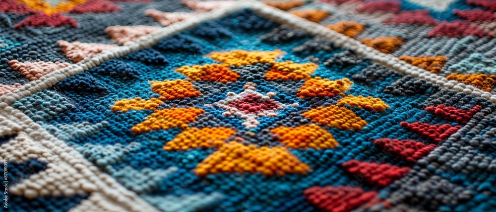A tight shot of a crocheted blanket, featuring a floral and hearted design at its base A tight shot of a crocheted blanket, featuring a floral and hearted design at its base