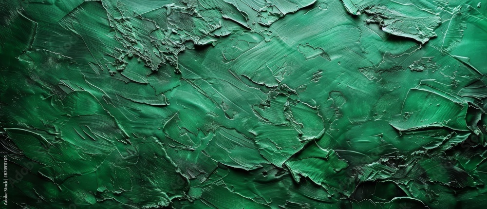 A tight shot of a green painting, adorned with numerous paint splatters, some chipping off the surface A tight shot of a green painting, adorned with numerous paint splatters, some chipping off the surface