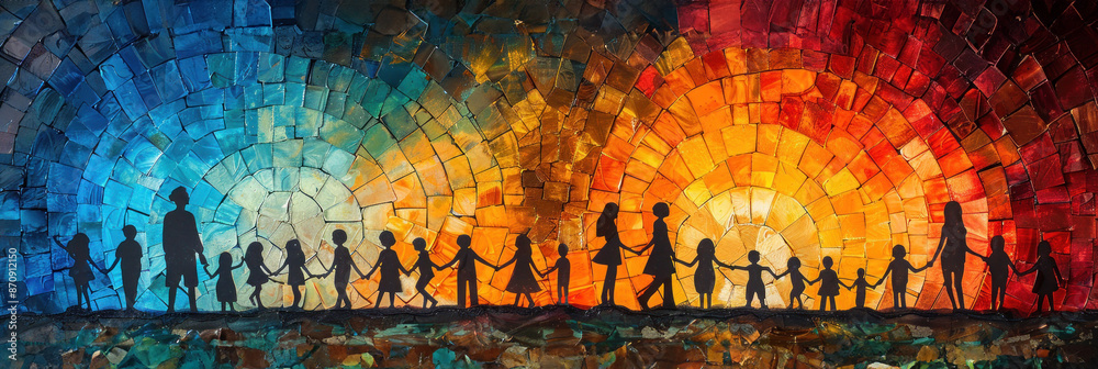 Mosaic pattern with silhouettes in vivid colors Mosaic pattern with silhouettes in vivid colors