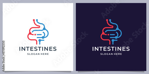 Healthy digestive tract logo. Intestinal inflammation icon, abdominal pain, constipation, gut appendicitis.