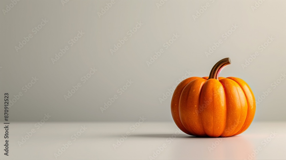 An orange pumpkin sits on a white surface