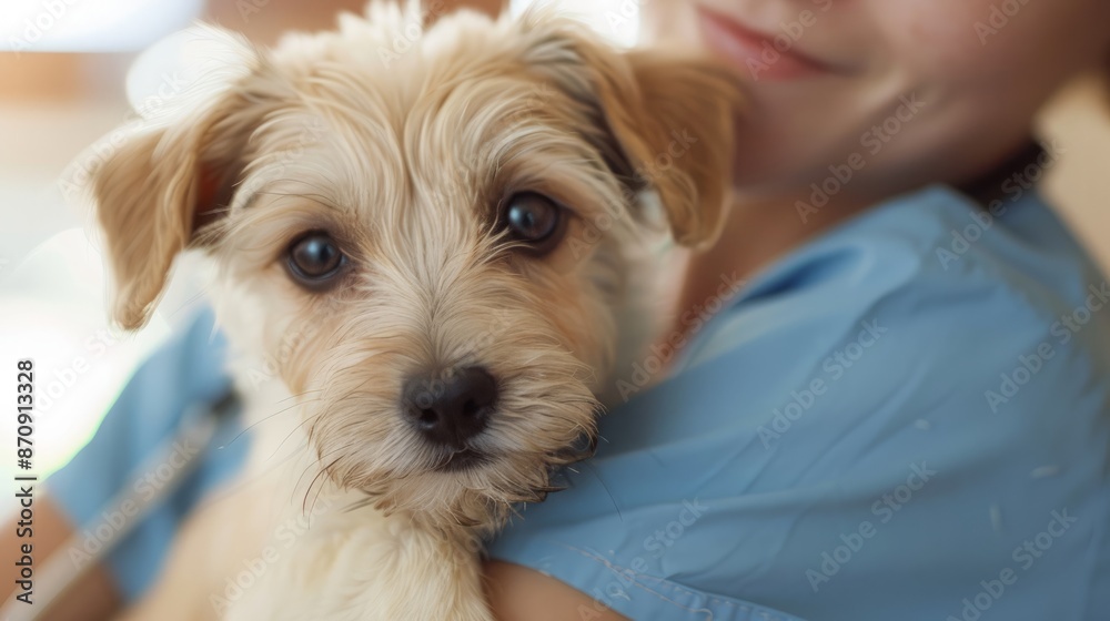 Veterinary care for a timid puppy in a clinic setting Veterinary care for a timid puppy in a clinic setting