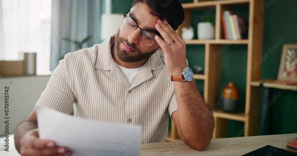 Home office, stress and man with laptop, documents and planning for project, headache and client feedback. Person, apartment and entrepreneur with paperwork for loan, rejection letter and bankruptcy Home office, stress and man with laptop, documents and planning for project, headache and client feedback. Person, apartment and entrepreneur with paperwork for loan, rejection letter and bankruptcy